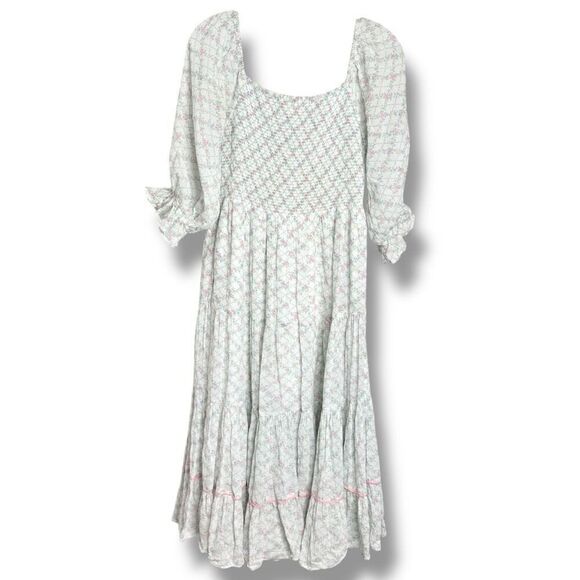 LoveShackFancy Rigby “The Prairie” Midi Dress Green Leaf Floral Women’s Size S - Picture 3 of 13